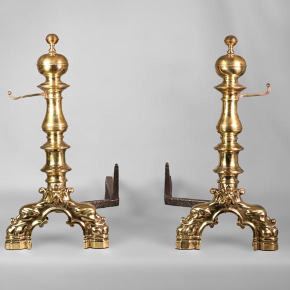 Pair of gilt bronze andirons-0