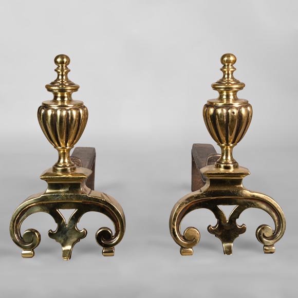 Pair of polished bronze chenêt, 19th century-0