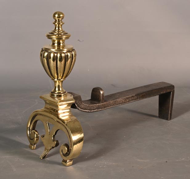 Pair of polished bronze chenêt, 19th century-1