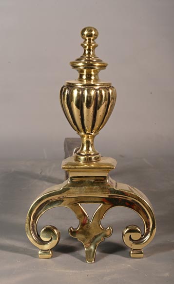 Pair of polished bronze chenêt, 19th century-2