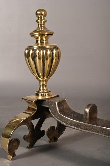 Pair of polished bronze chenêt, 19th century-3