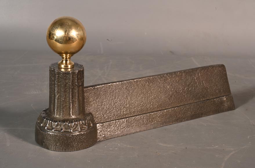 Pair of Napoleon III style polished bronze andirons-1