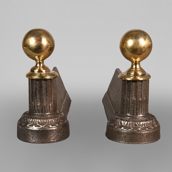 Pair of Napoleon III style polished bronze andirons-0