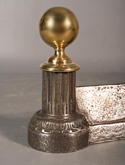 Pair of Napoleon III style polished bronze andirons-2