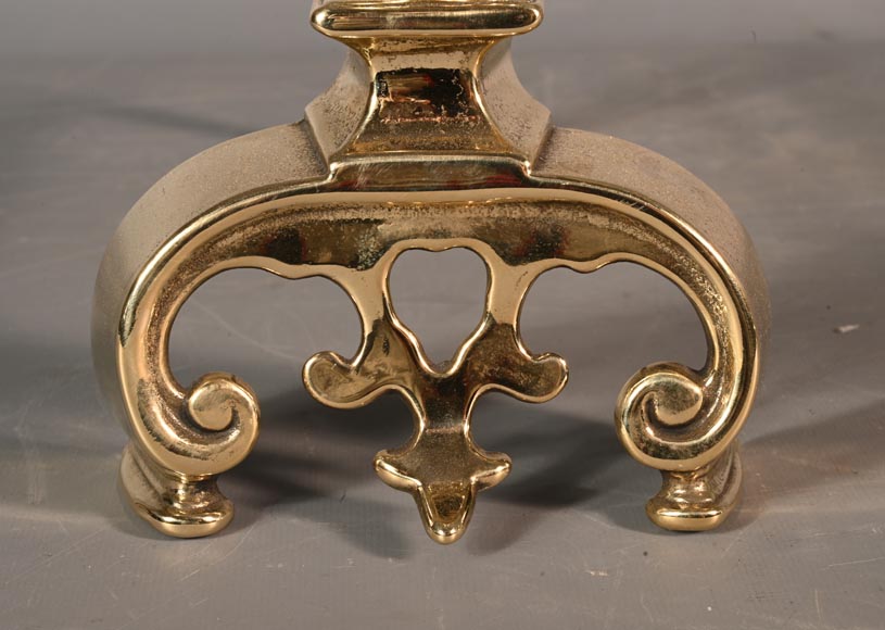 Pair of cast iron and polished bronze andirons-4