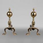 Pair of polished bronze andirons, 19th century