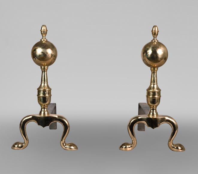 Pair of polished bronze andirons, 19th century-0