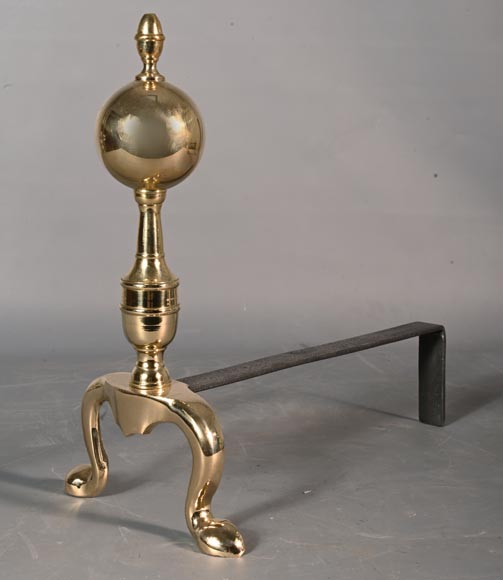 Pair of polished bronze andirons, 19th century-1