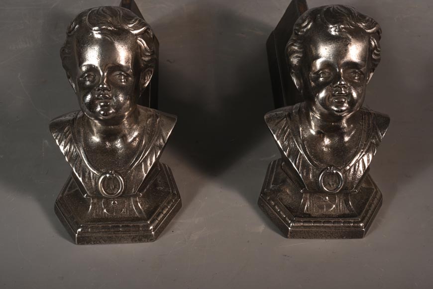 Pair of andirons with child busts-2