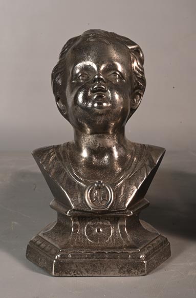 Pair of andirons with child busts-3