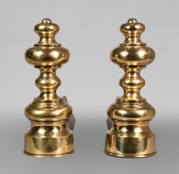 Pair of polished bronze andirons, 19th century-0