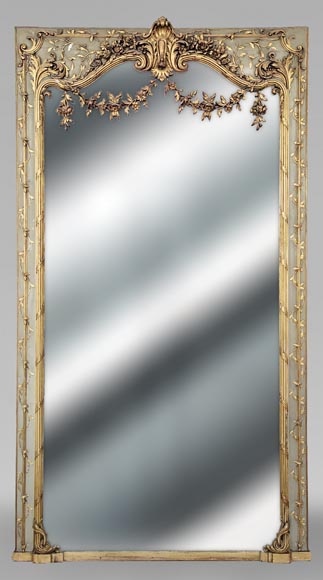 Large Napoleon III style gilded trumeau with floral decoration-0