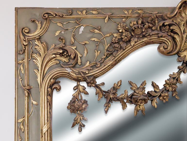 Large Napoleon III style gilded trumeau with floral decoration-2