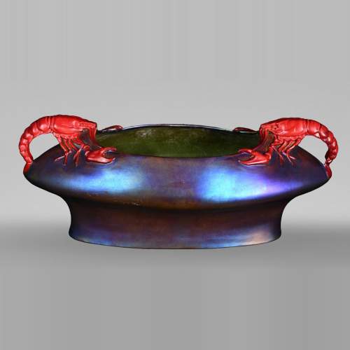 ZSOLNAY Manufacture, Planter With Crayfish, early 20th century