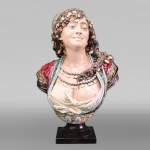 Albert-Ernest CARRIER-BELLEUSE, CHOISY-LE-ROI Manufacture, Bust of an Oriental Woman in glazed earthenware