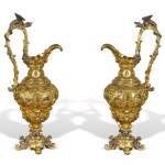 Dragons ewers in gilded and silvered bronze. 