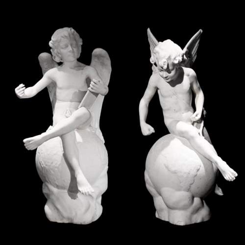 Denys PUECH, Two angels seated on globes, 1897