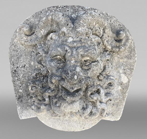 Set of Four Carved Stone Medallions Depicting Satyr Faces-1