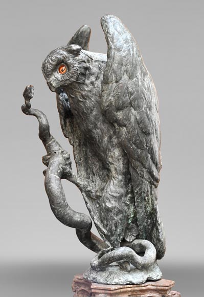 Anonymous, Bronze statue of a Eurasian eagle-owl clutching a snake