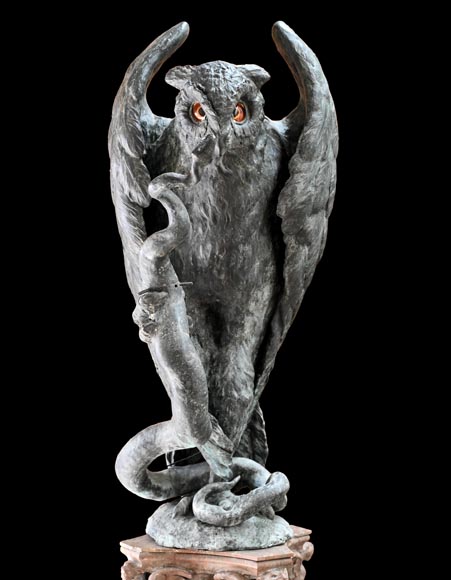 Anonymous, Bronze statue of a Eurasian eagle-owl clutching a snake