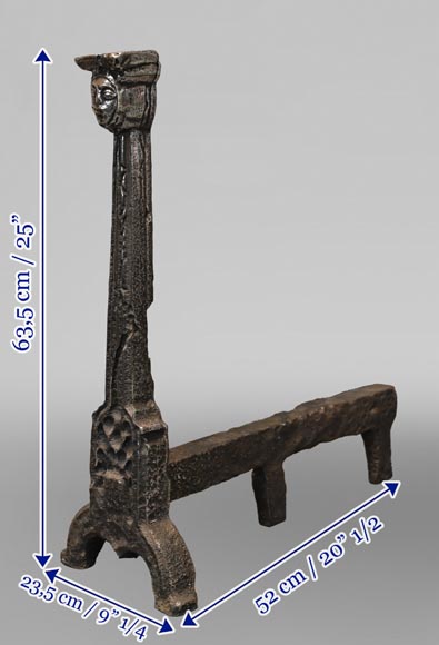Pair of andirons with faces-6