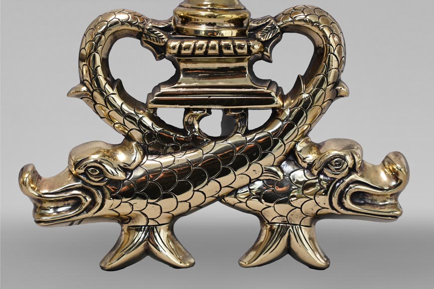 Pair of ormolu fish andirons-4