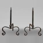 Pair of andirons with scrolled feet