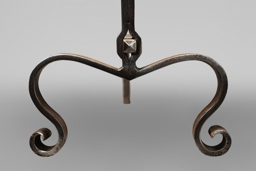 Pair of andirons with scrolled feet-4