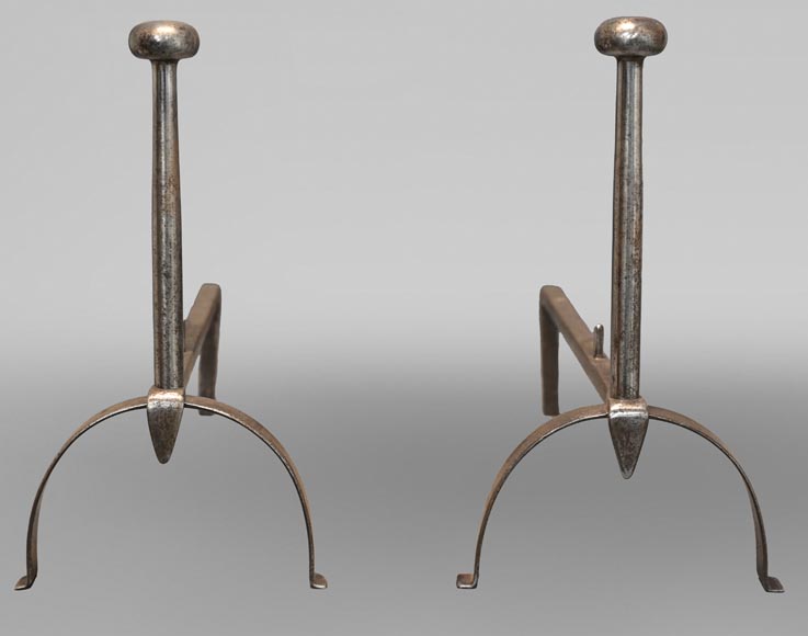 Pair of high andirons with arched feet-0