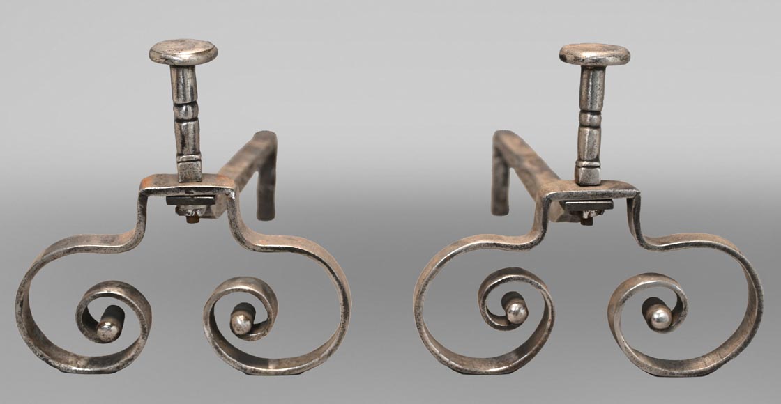Pair of symmetrical scrolled andirons-0