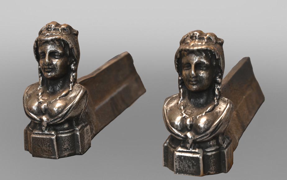 Pair of andirons with female busts-3
