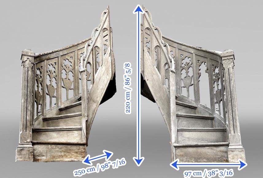 Pair of Neo-Gothic Church Pulpit Staircases in Carved Oak Pair of Neo-Gothic Church Pulpit Staircases in Carved Oak-6