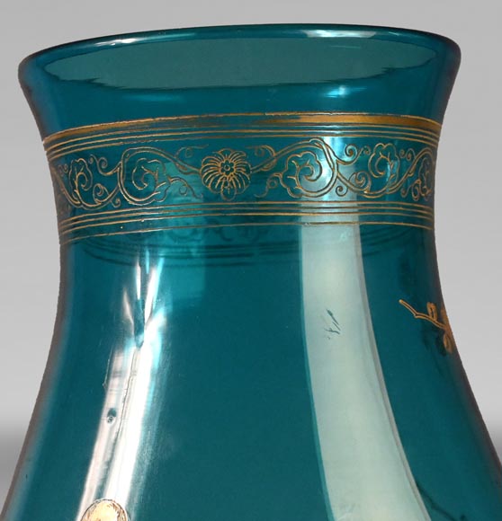 BACCARAT, blue crystal vase with waders, circa 1880-4