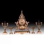 Victor GEOFFROY-DECHAUME (model), Auguste-Maximilien DELAFONTAINE (bronze caster), “Persian” Gilt Bronze Clock Set, circa 1852