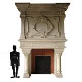Monumental antique Neo-Renaissance style stone mantel coming from the Chateau of Montgeon