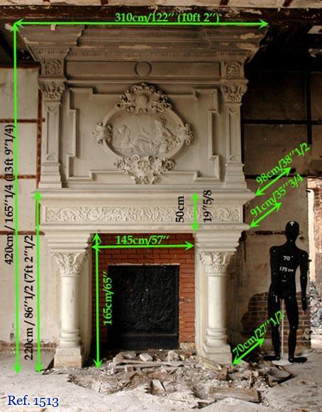 Monumental antique Neo-Renaissance style stone mantel coming from the Chateau of Montgeon-14