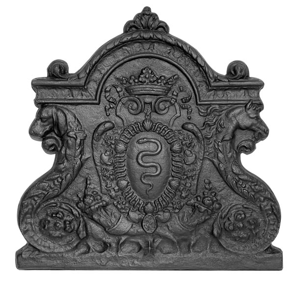 Fireplace plaque with snakes, bearing the arms of Colbert-0