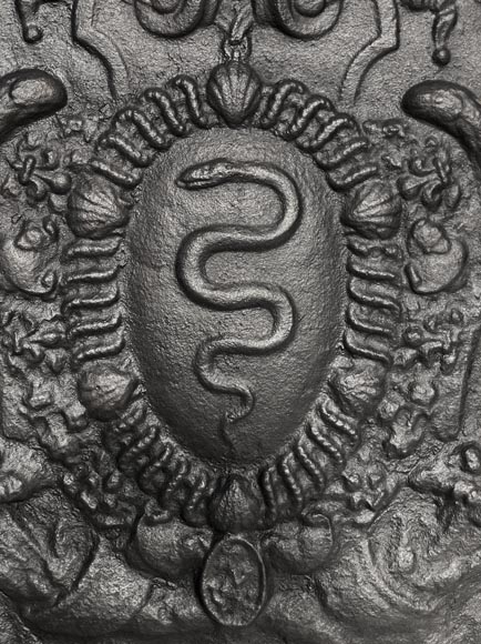 Fireplace plaque with snakes, bearing the arms of Colbert-4