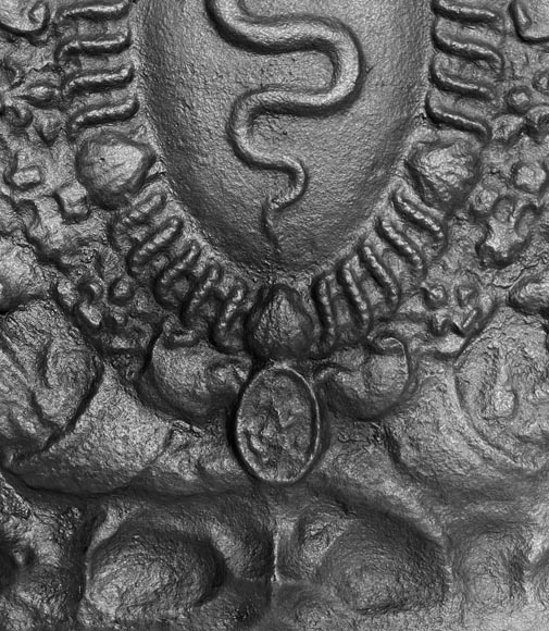 Fireplace plaque with snakes, bearing the arms of Colbert-5