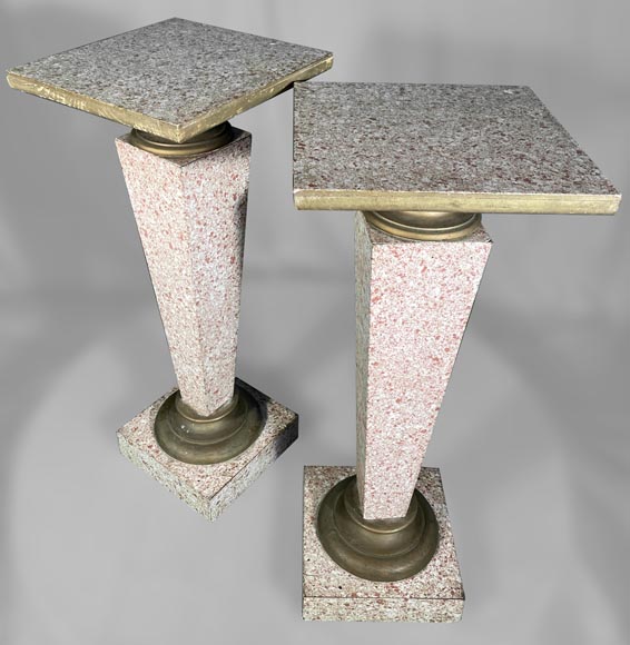 Pair of 50's selettes in trompe l'oeil granite paint-0