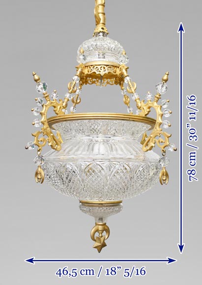 BACCARAT (Attributed to) - Oriental crystal and gilt bronze chandelier inspired by a mosque lamp-15