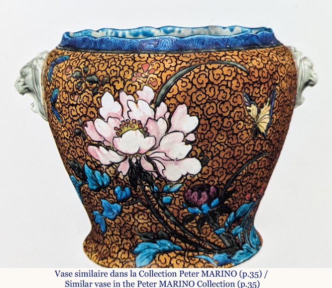 Théodore Deck, Vase with flowers and butterflies, c. 1880-1