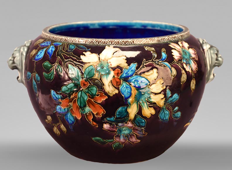 Théodore Deck, Vase with flowers and butterflies, c. 1880-5