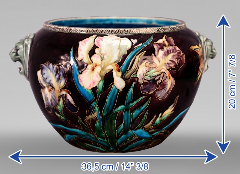 Théodore Deck, Vase with flowers and butterflies, c. 1880-15