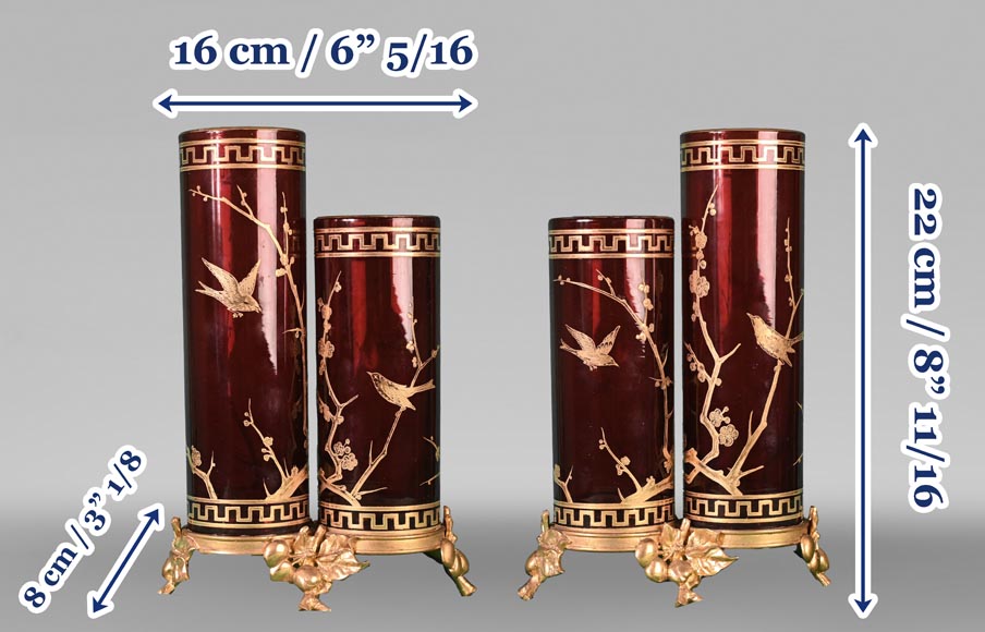 BACCARAT, Pair of Double Vases with Japanese-Style Decoration