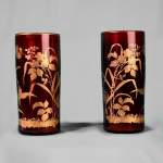 BACCARA - Pair of Japanese style vases in red crystal