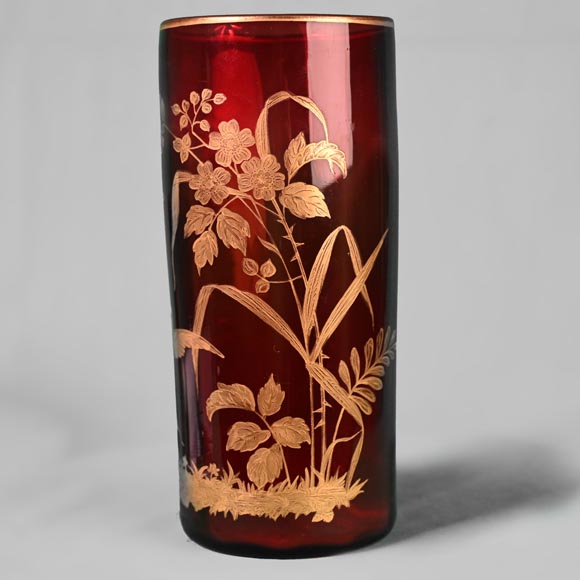 BACCARA - Pair of Japanese style vases in red crystal - Objects