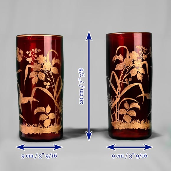 BACCARA - Pair of Japanese style vases in red crystal-9