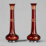 BACCARAT - Pair of Persian ruby bottle-shaped vases, circa 1880