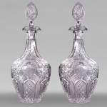 Pair of Engraved Crystal Wine Decanters, Cristallerie de Saint-Louis